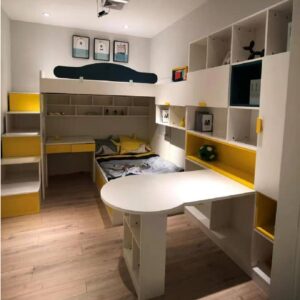 Custom Loft Bed Bunk Bed Kids Bed Frame with study table and shelving