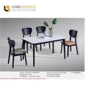 Yara Marble Ash Wood Wooden Dining Table 130cm