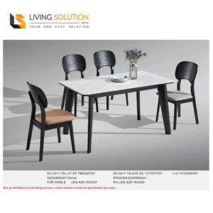Yara Marble Ash Wood Wooden Dining Table 160cm