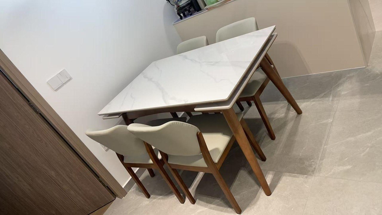 Basilic Sintered Stone Ash Wood Extendable Dining Table at customer house Basilic Sintered Stone Ash Wood Extendable Dining Table at customer house