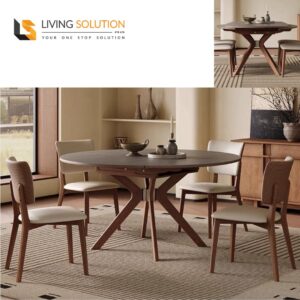 Dira Sintered Stone Round Ash Wood Extendable Dining Table