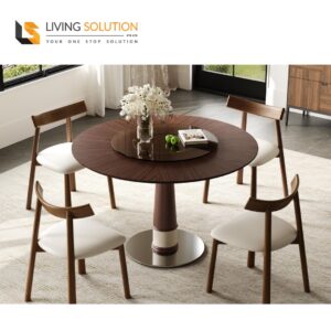 Ivanna Tempered Glass Wood Veneer Round Dining Table