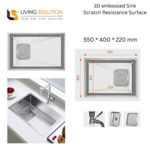 Jin 550mm 3D Embossed Stainless Steel Kitchen Sink