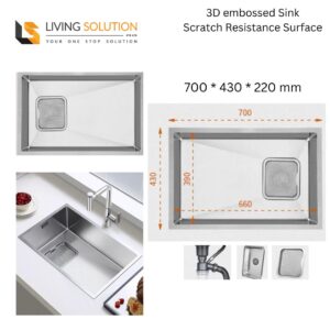 Jin 700mm 3D Embossed Stainless Steel Kitchen Sink