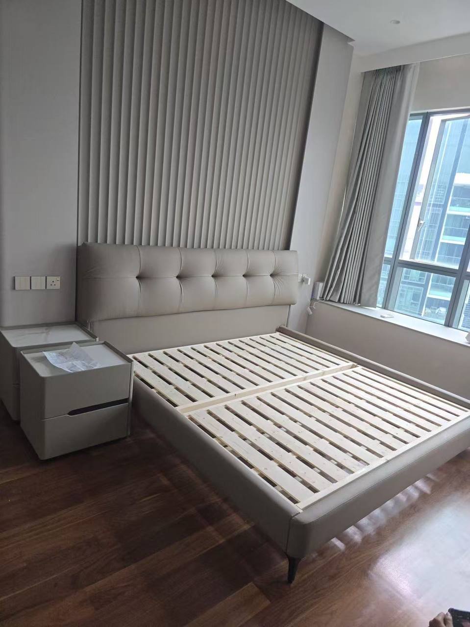 0 Custom Divan Bed Frame in plush button headrest