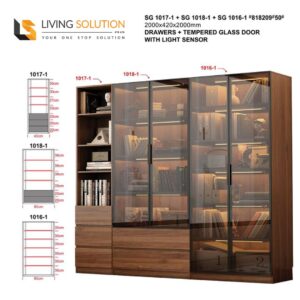 Cesar I Tempered Glass Bookshelf or Display Cabinet -200cm