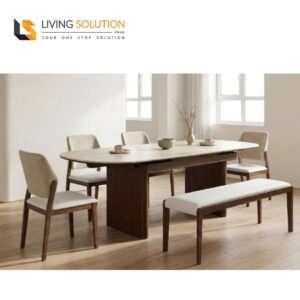 Tami III Ash Wood Sintered Stone Extendable Dining Table